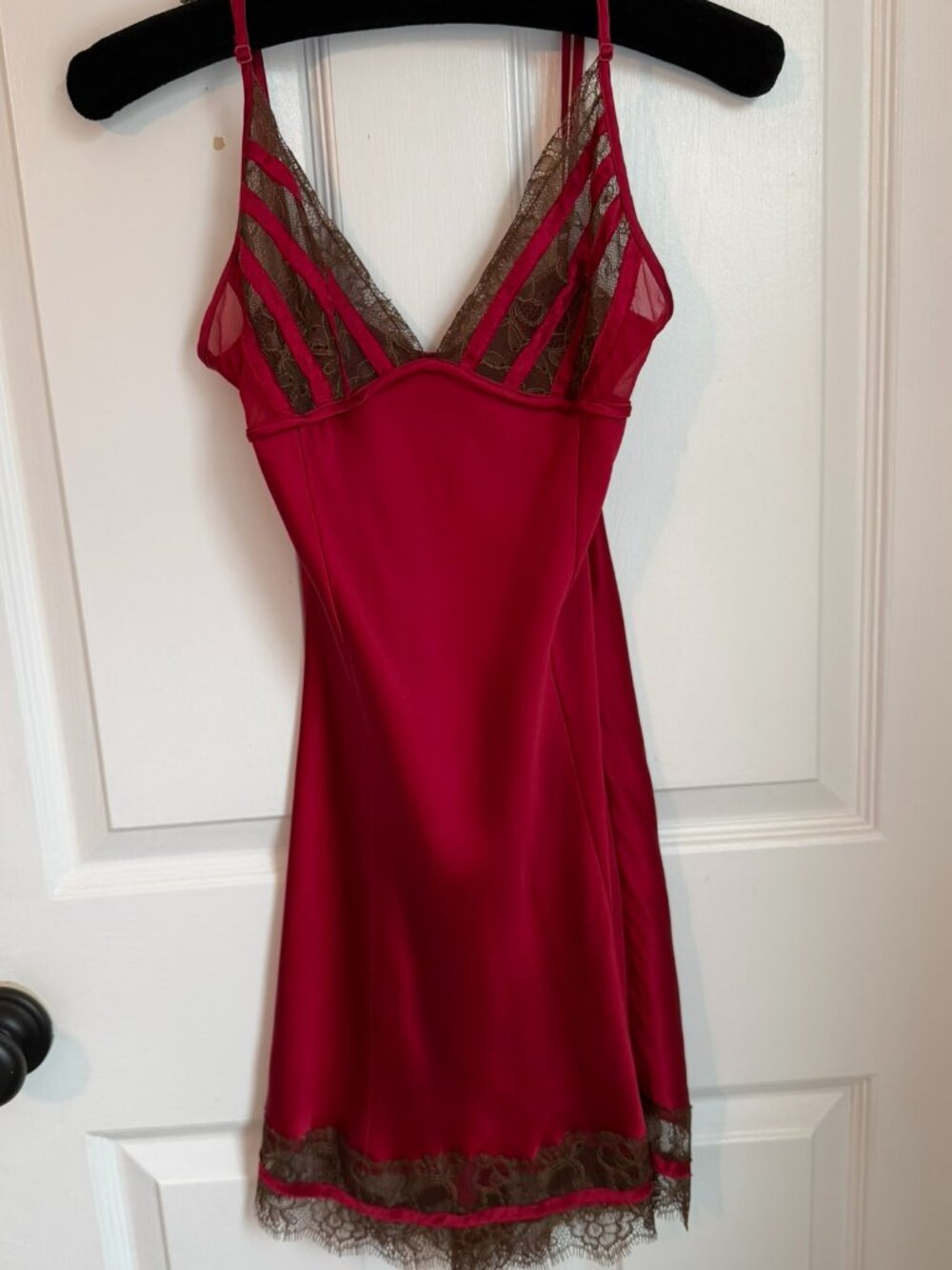 Victoria's Secret 💯 Silk, Red Romantic Lace-Trim Slip XS